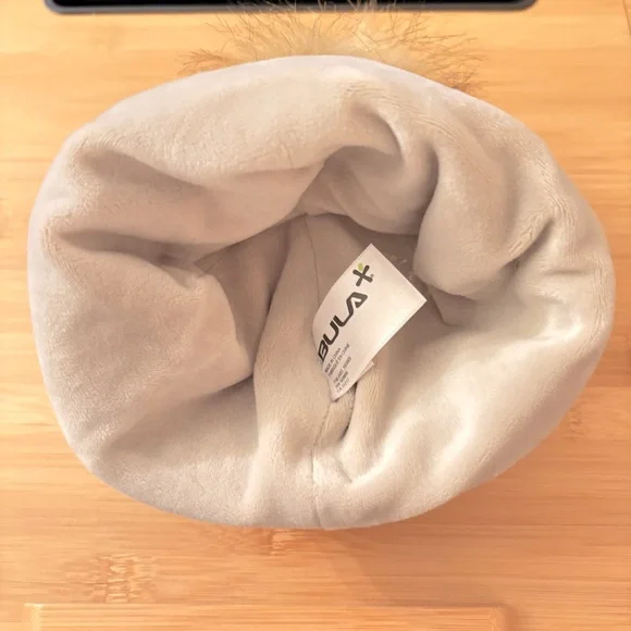 BULA | Beige Knit Beanie with Faux Fur Pom - Picture 2 of 6